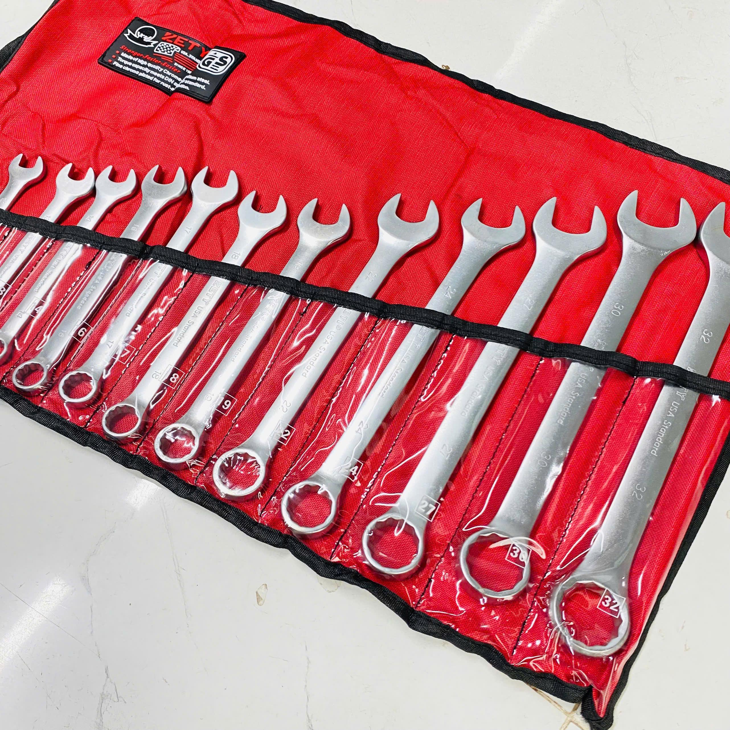 Bộ cờ lê ZETY 14 cây tiêu chuẩn USA 8-24mm và 8-32mm Chất Liệu Thép Crôm-Vanadi Đa Năng