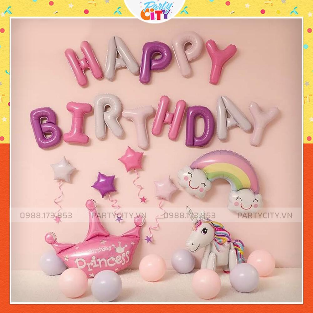 Set trang trí sinh nhật bé gái y hình chủ đề Pony kỳ lân unicorn cute dễ thương