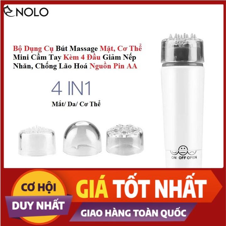 Bộ Dụng Cụ Bút Massage Mặt, Cơ Thể Mini Cầm Tay Kèm 4 Đầu Giảm Nếp Nhăn, Chống Lão Hoá Nguồn Pin AA B25