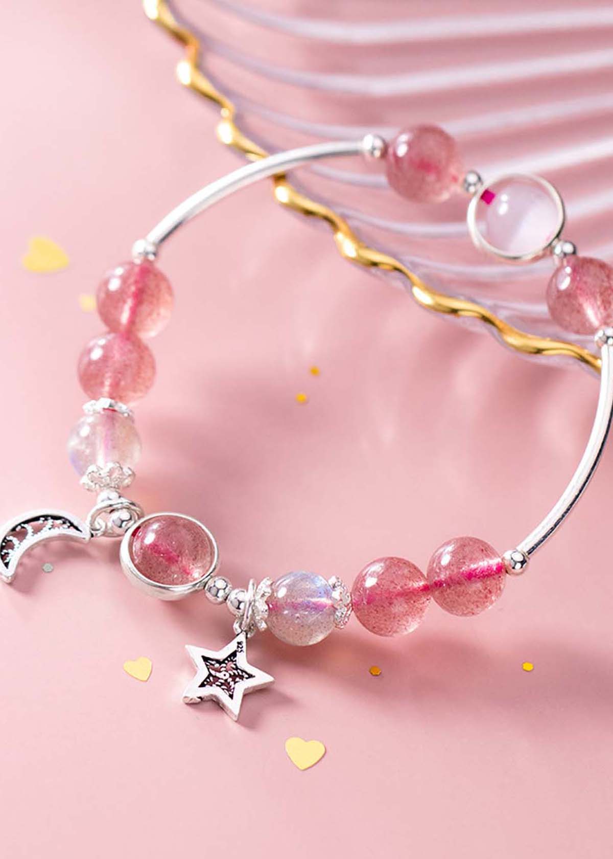 Vòng tay đá thiên nhiên 2 màu charm trăng sao - Ngọc Quý Gemstones
