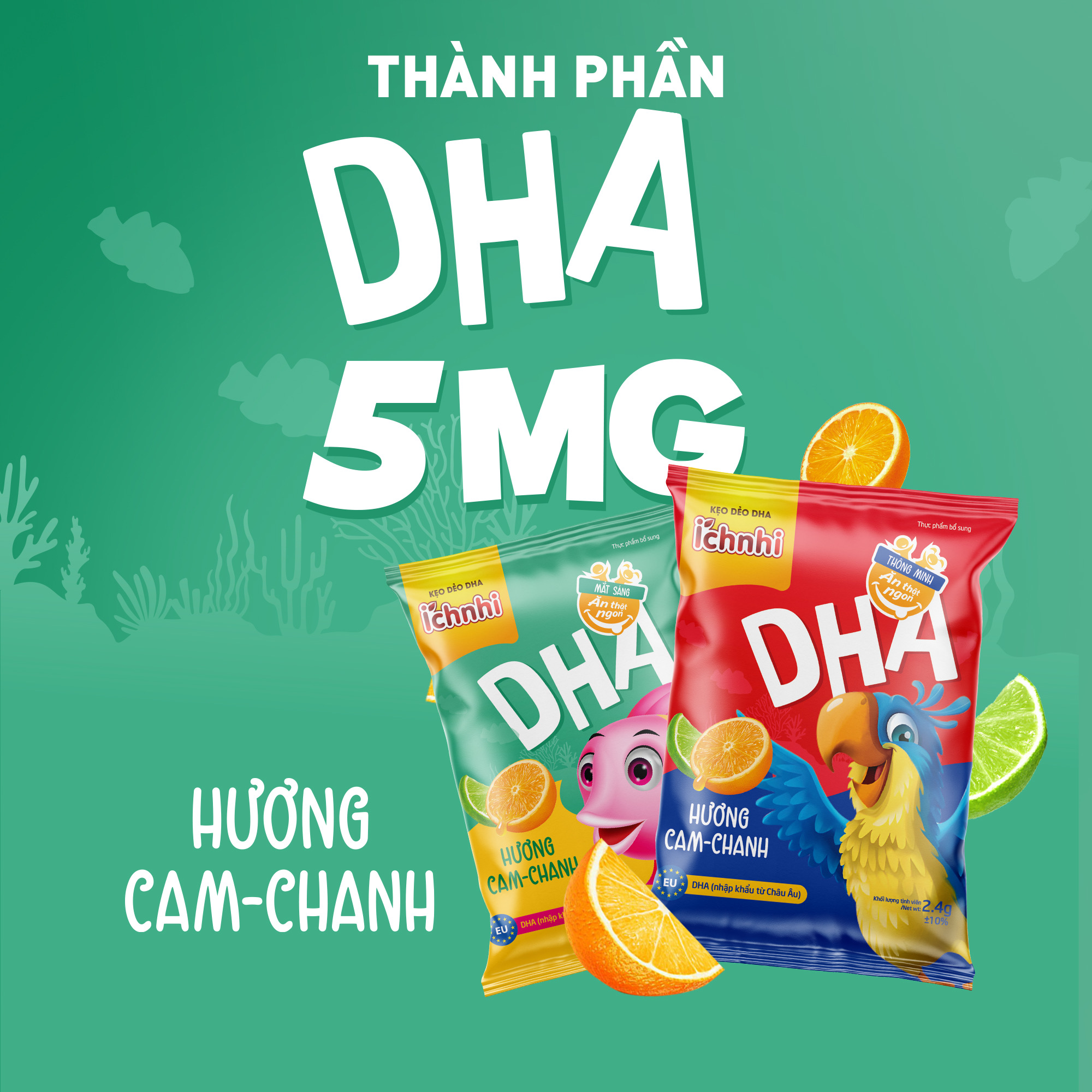 ￼Kẹo dẻo DHA Ích Nhi phát triển trí não, tăng cường thị lực, giảm mỏi mắt cho bé, hương trái cây, dây 10 gói x 24g