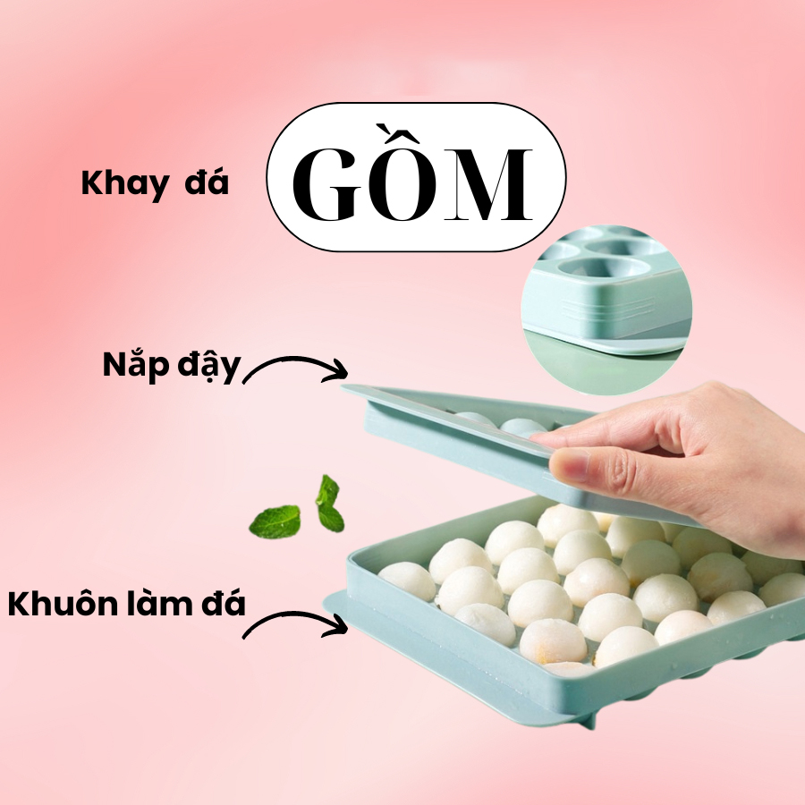 Khay Đá Bi Tròn Tủ Lạnh 33 Viên Có Nắp Đậy Khuôn Làm Thạch Rau Câu Bi Đá Viên Tròn 33 Ô Giao Màu Ngẫu Nhiên