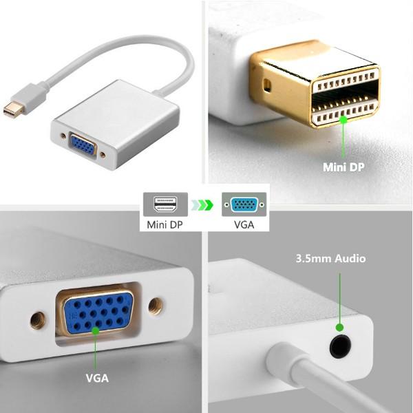 Cáp mini dp to vga, mini displayport ra vga, mini dp sang vga (đầu cái) có âm thanh