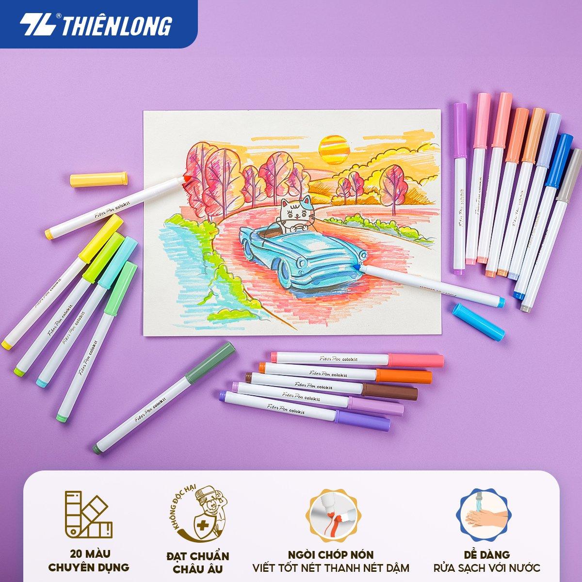 Bút lông 20 màu Pastel Washable Fiber Pen Thiên Long Colokit SWM-C008 - Bút lông màu rửa được-KM