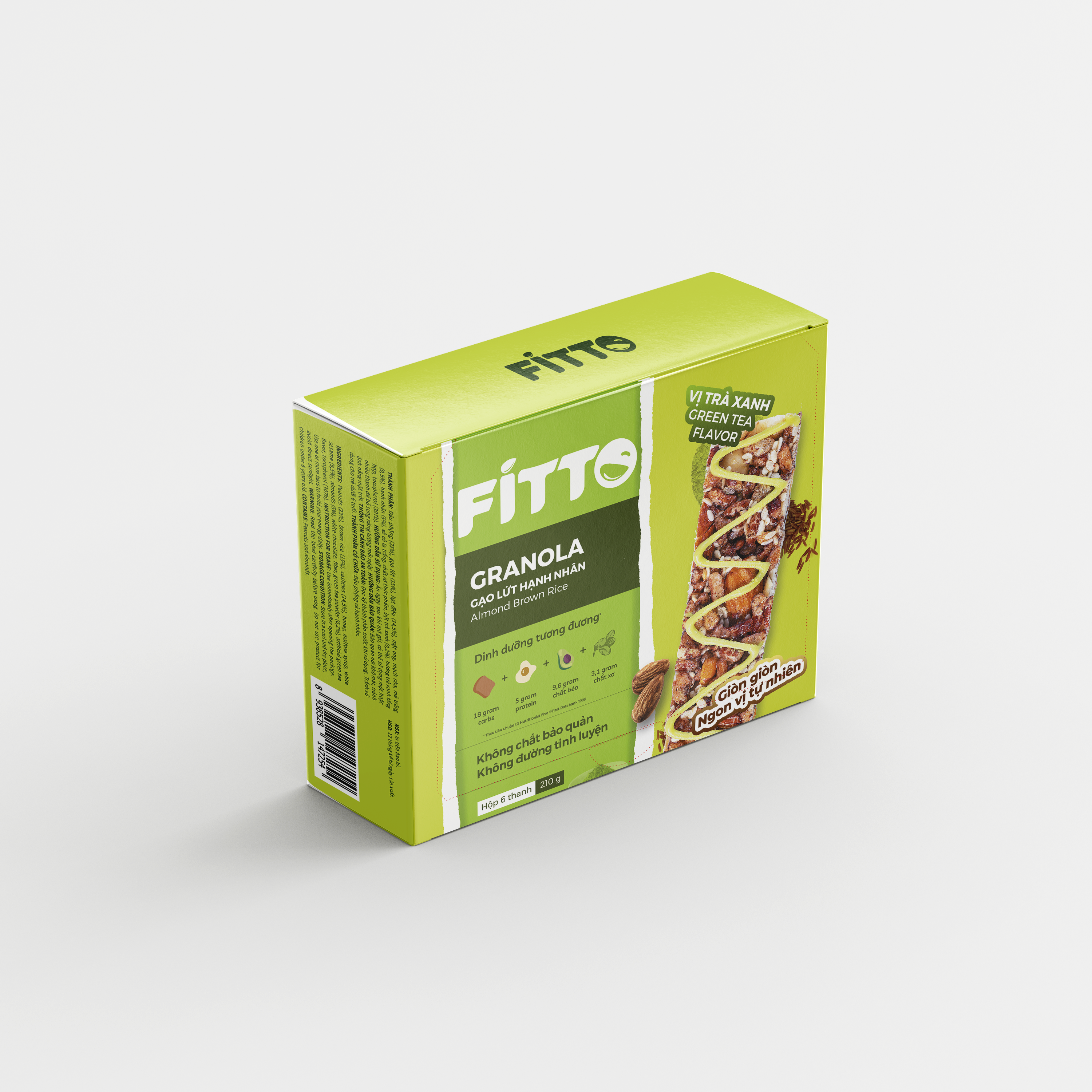 HỘP 6 THANH NĂNG LƯỢNG FITTO MATCHA TỪ HẠT &amp; GẠO LỨT VỊ TRÀ XANH DÀNH CHO NGƯỜI ĂN KIÊNG, EAT LEAN, ĂN CHAY