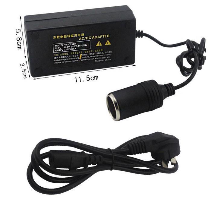 Adapter đổi nguồn từ 220VAC sang 12VDC-5A-60W cắm tẩu châm thuốc ô tô