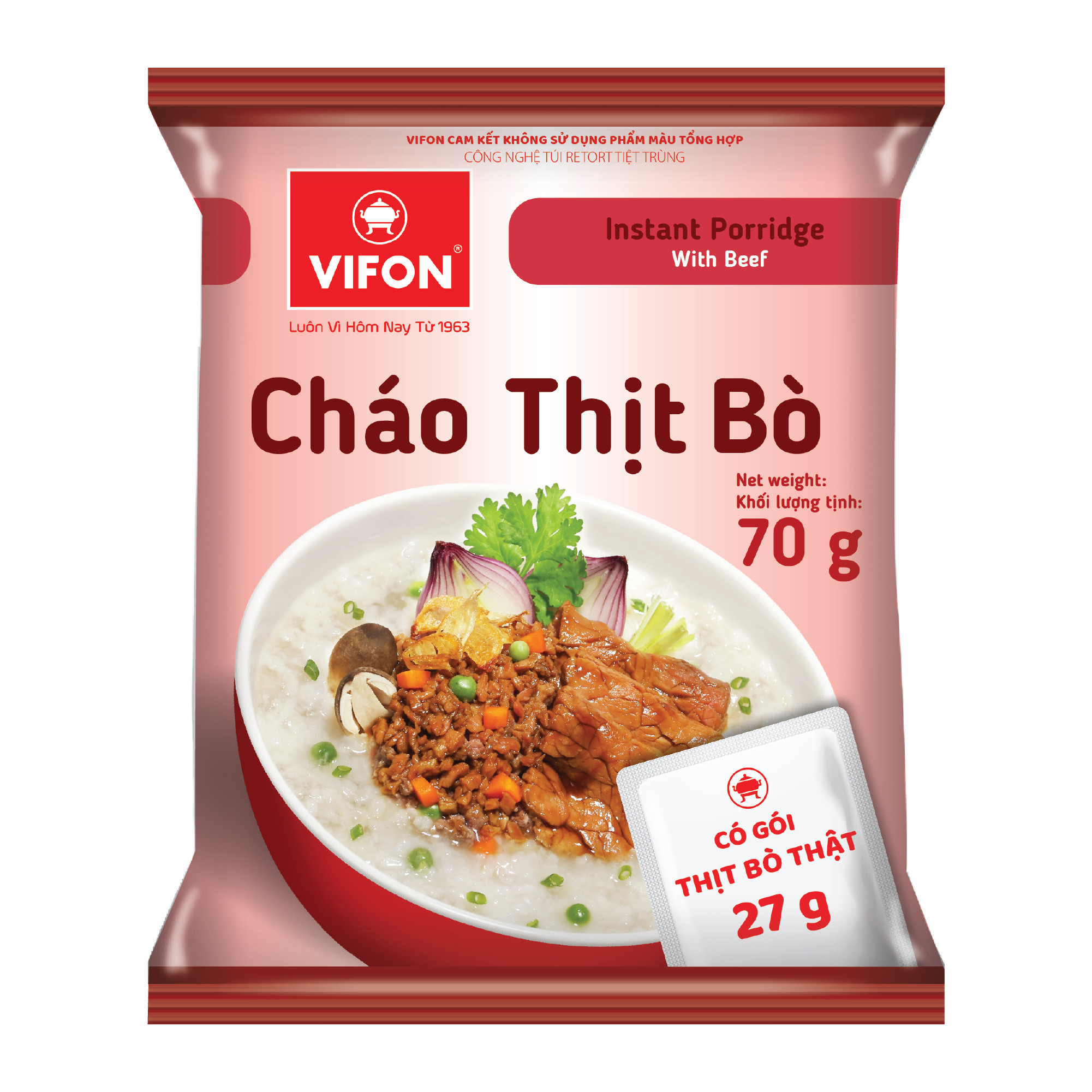 Thùng 50 Cháo Thịt Bò VIFON có Gói Thịt Thật 27gr  (70g / Gói)