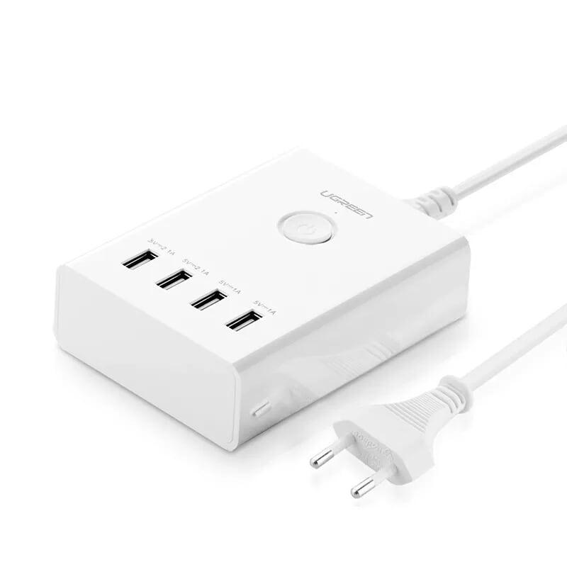 Ugreen UG30562CD102TK 1.5M màu Trắng Đế sạc để bàn 4 cổng USB hỗ trợ sạc nhanh kèm nút ON OFF - HÀNG CHÍNH HÃNG