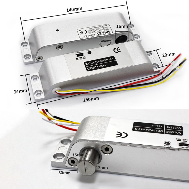 Chốt cửa điện từ gắn nổi, loại thường khóa 12VDC (Cấp điện mở, ngắt điện đóng) có độ trễ 0-3-6 giây