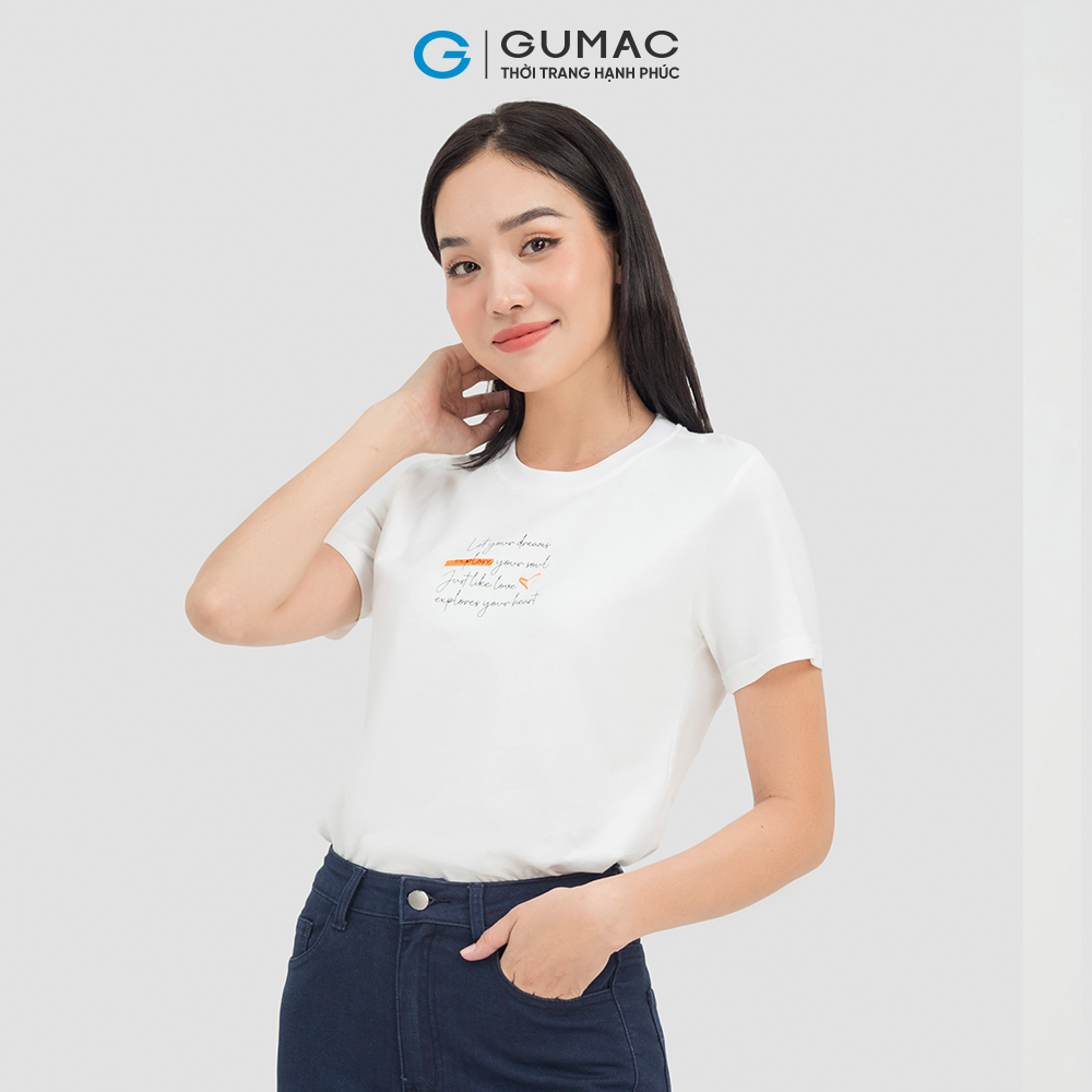 Áo thun nữ GUMAC ATC07023 cổ tròn chất liệu COTTON 2 chiều in chữ năng động