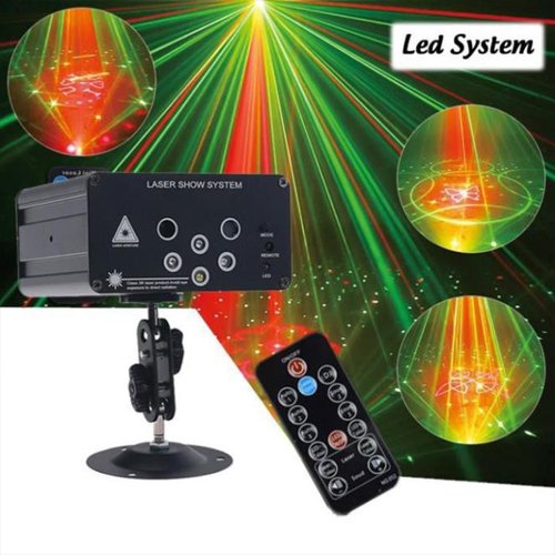 Đèn trang trí laser 6 mắt, đèn bay phòng nháy được 48 kiểu nháy khác nhau, đèn led trang trí kèm điều khiển từ xa, đèn trang trí quán cà phê và karaoke.