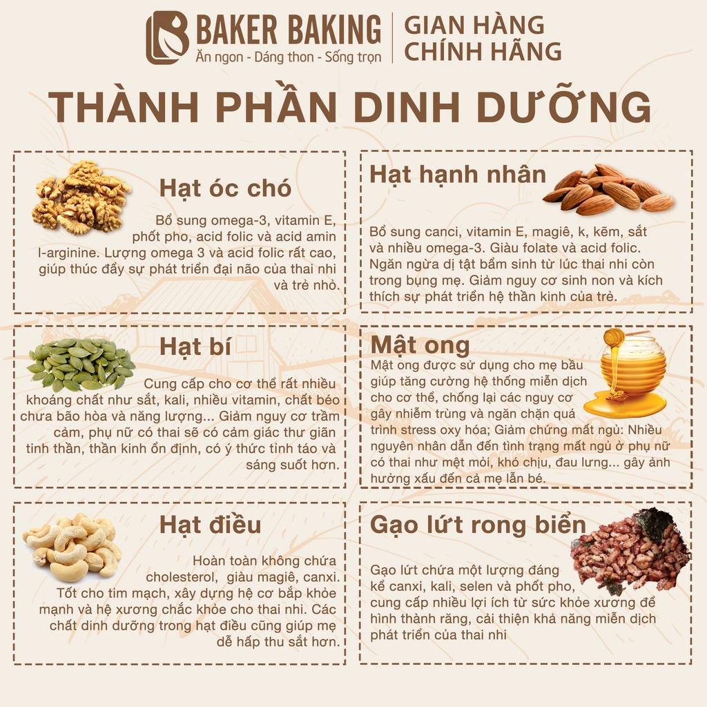 Thanh hạt gạo lứt rong biển Baker Baking không đường, thanh bar energy tiện lợi cho người eatclean, tập gym, tăng cơ 25g
