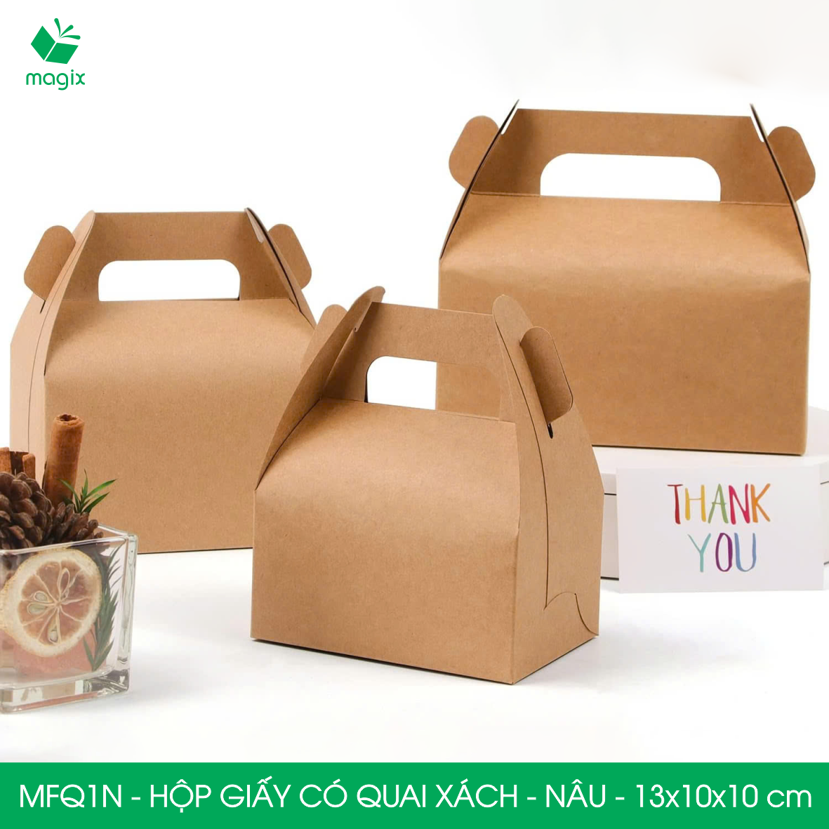 MFQ1N - 13.5x10x10 cm - 60 hộp giấy kraft có quai xách - Hộp đựng bánh ngọt, hộp quà tặng handmade