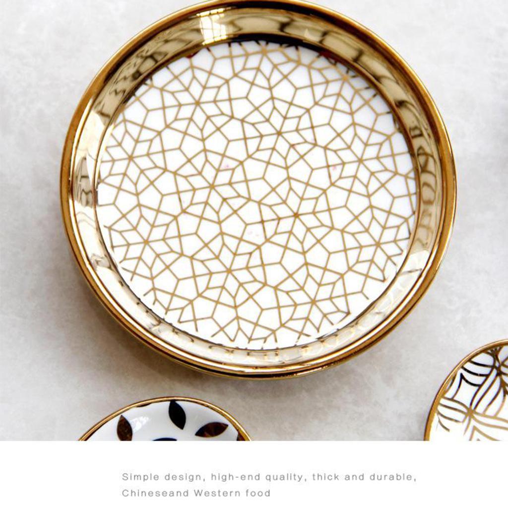 2X Nordic Style Ceramic Small Dishes Circle Trinket Tray Gold Trim Style-03