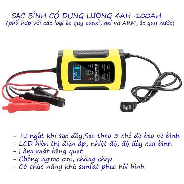 Máy Sạc Ắc Quy 12V 5A Kèm Phục Hồi Bình, Bộ Sạc Bình Acquy Tự Ngắt Khi Đầy, Khử Sunfat