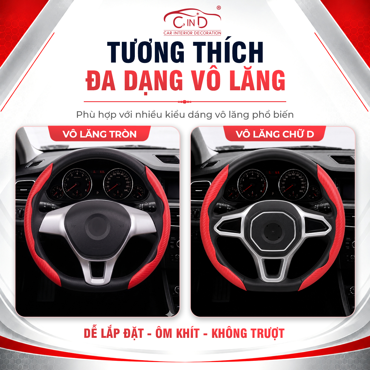 Ốp Bọc Vô Lăng CIND Carbon Nhám Thể Thao Mỏng Nhẹ Chống Trượt Phù Hợp Nhiều Dòng Xe