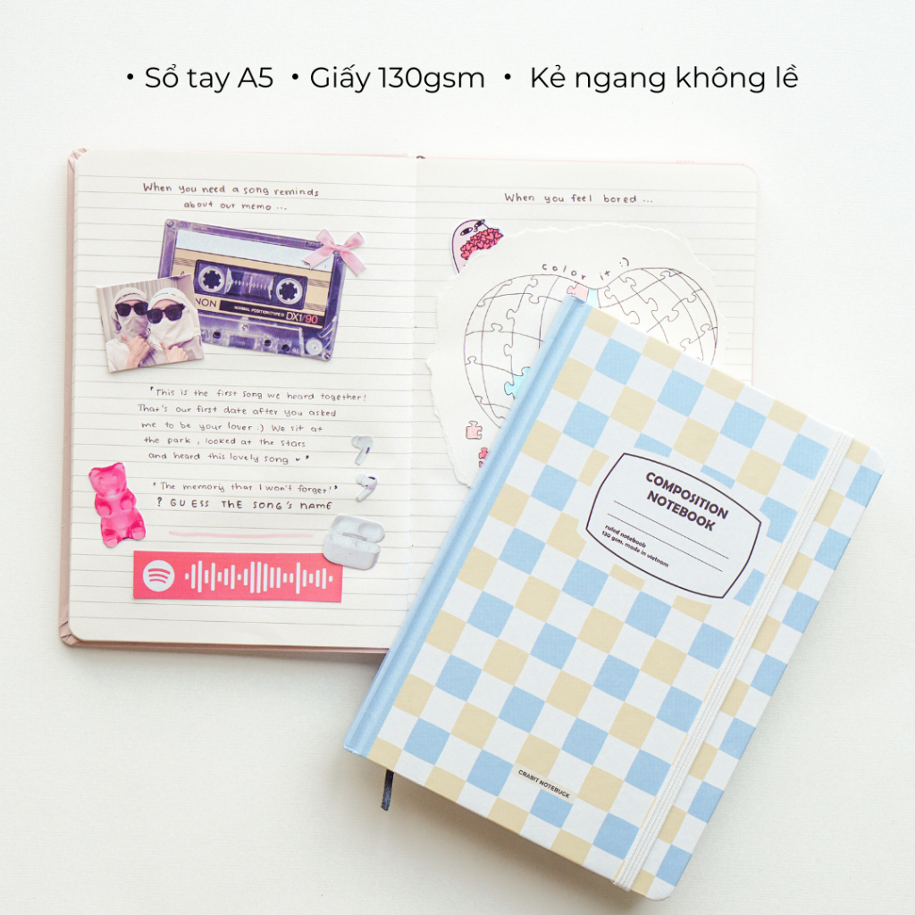 Sổ tay A5 ghi chép tiện dụng 130gsm Crabit Composition Gingham