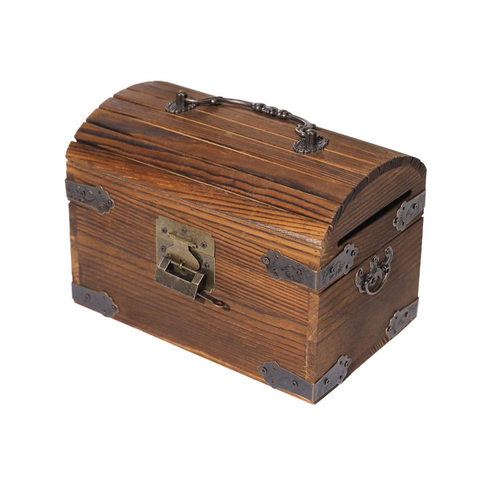 Wood Piggy Bank Decorative Wooden Box Decoration Unbreakable with Lock Coin Storage Case Cash Box Wooden Trinket Box for Children Girls