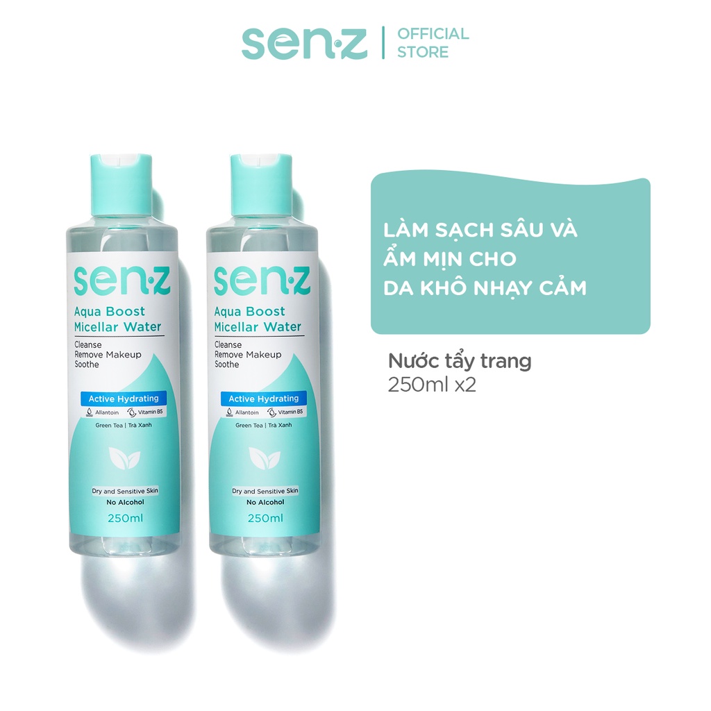 COMBO 02 Nước Tẩy Trang Micellar Water Trà Xanh Cấp Ẩm Sâu SenZ Aqua Boost 2x250ML