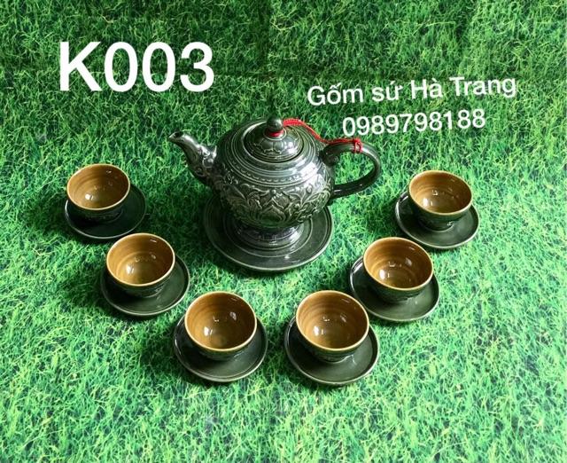 Bộ ấm chén khắc chìm gốm sứ Bát Tràng cao cấp