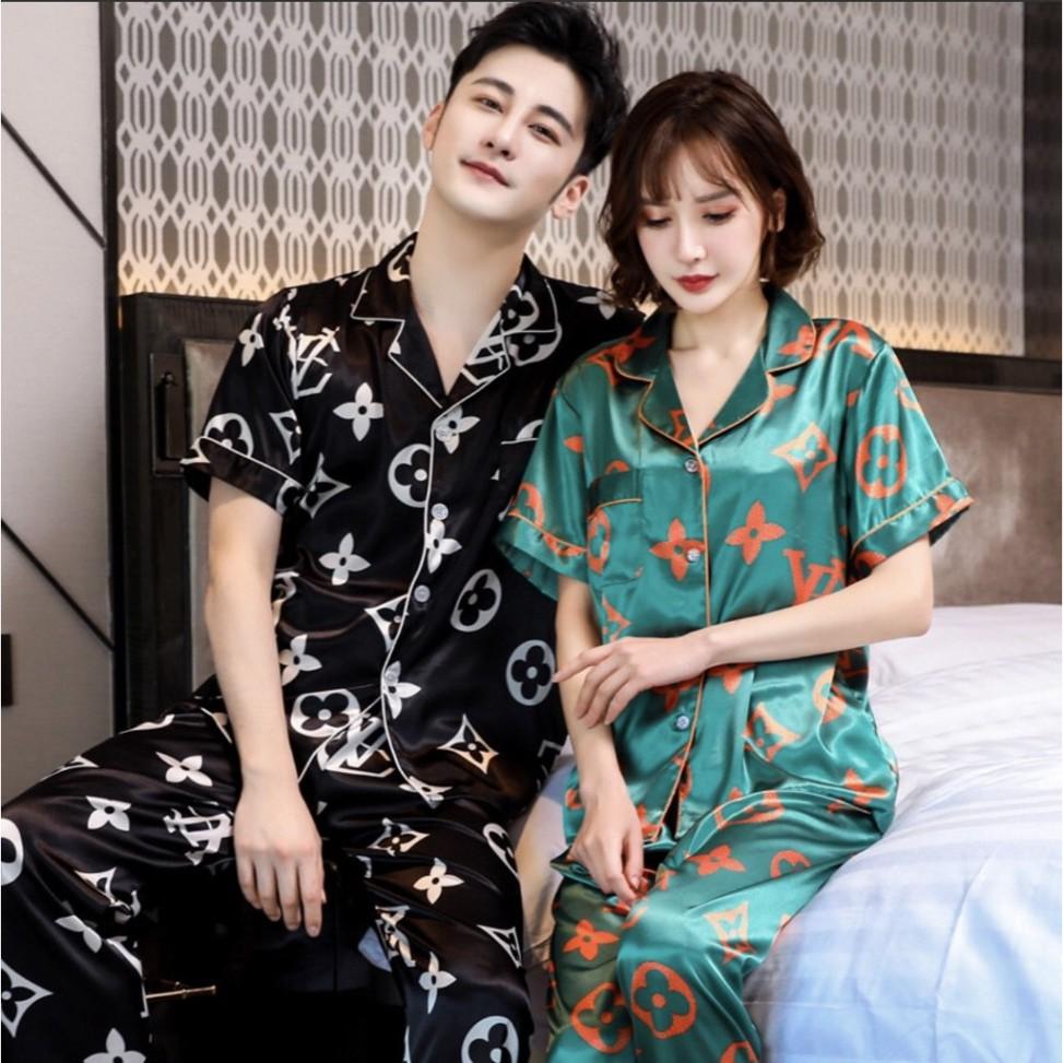 Đồ bộ đôi nam nữ Pijama mặc nhà lụa bóng cao cấp dành cho các cặp đôi tay áo lỡ mã 917 (Hàng có sẵn)