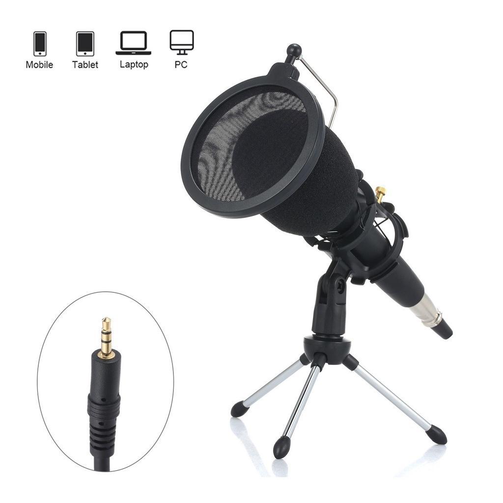 Micro thu âm chuyên nghiệp kèm giá đỡ 3.5mm cho máy tính