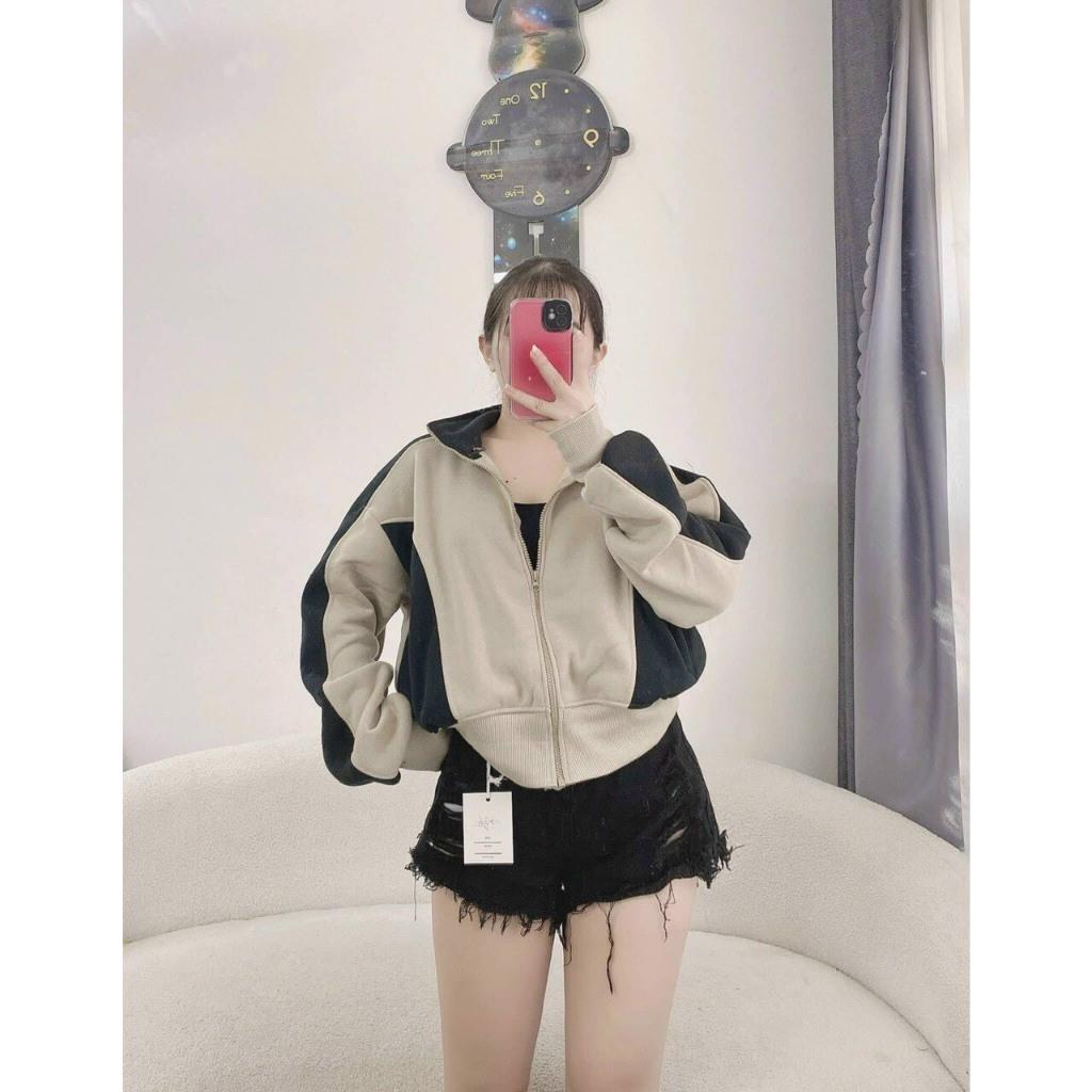 Áo khoác chống nắng nỉ ngoại cổ trụ 4 túi phối trơn đẹp dễ thương-A2098 - Bò Kem