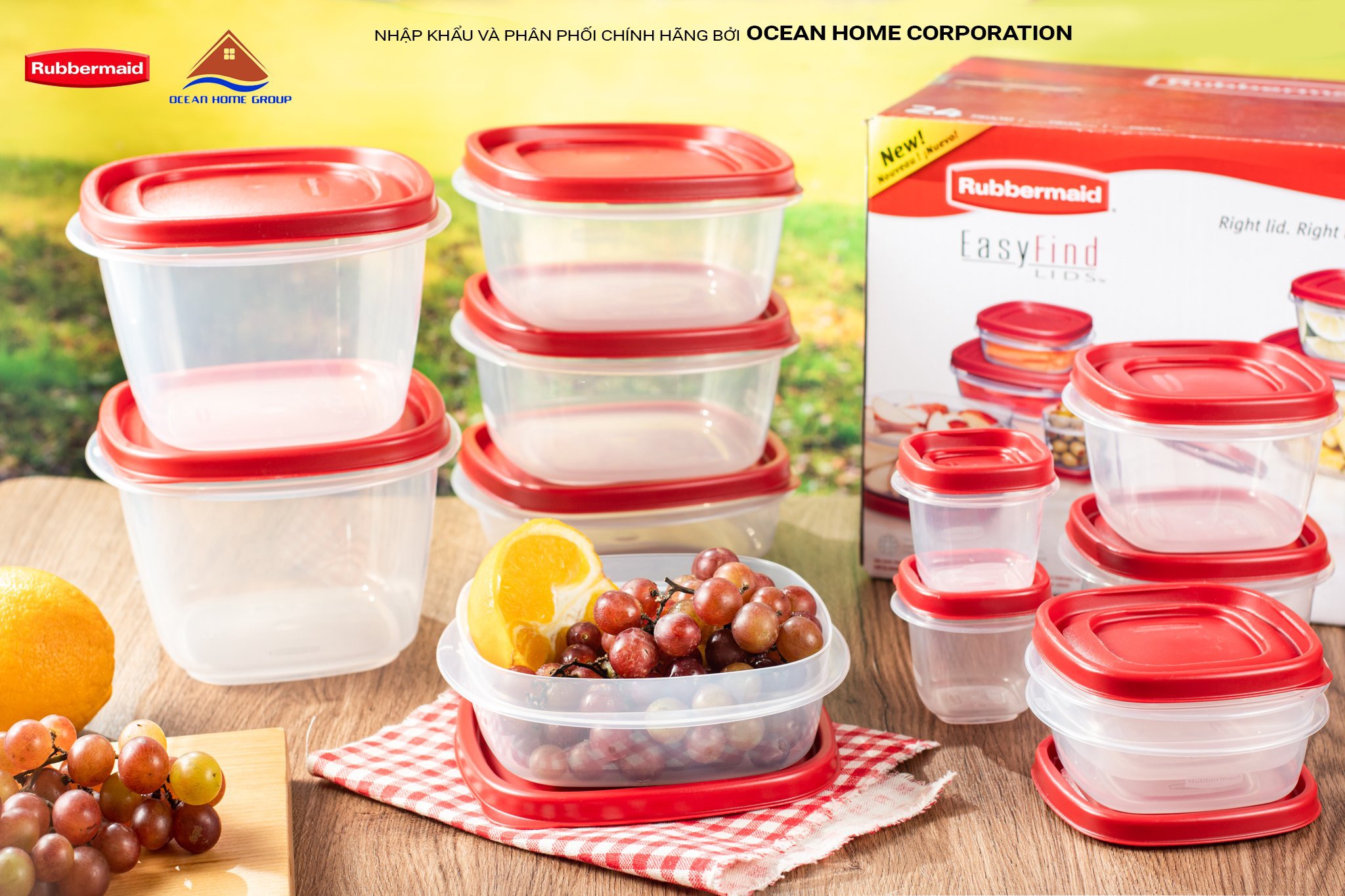 Hộp đựng thực phẩm Rubbermaid nắp đỏ 12 size - An toàn vệ sinh