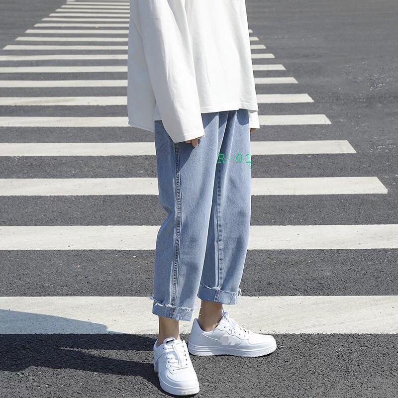 Quần bò jean baggy nam nữ rách gấu style bụi phố 2021
