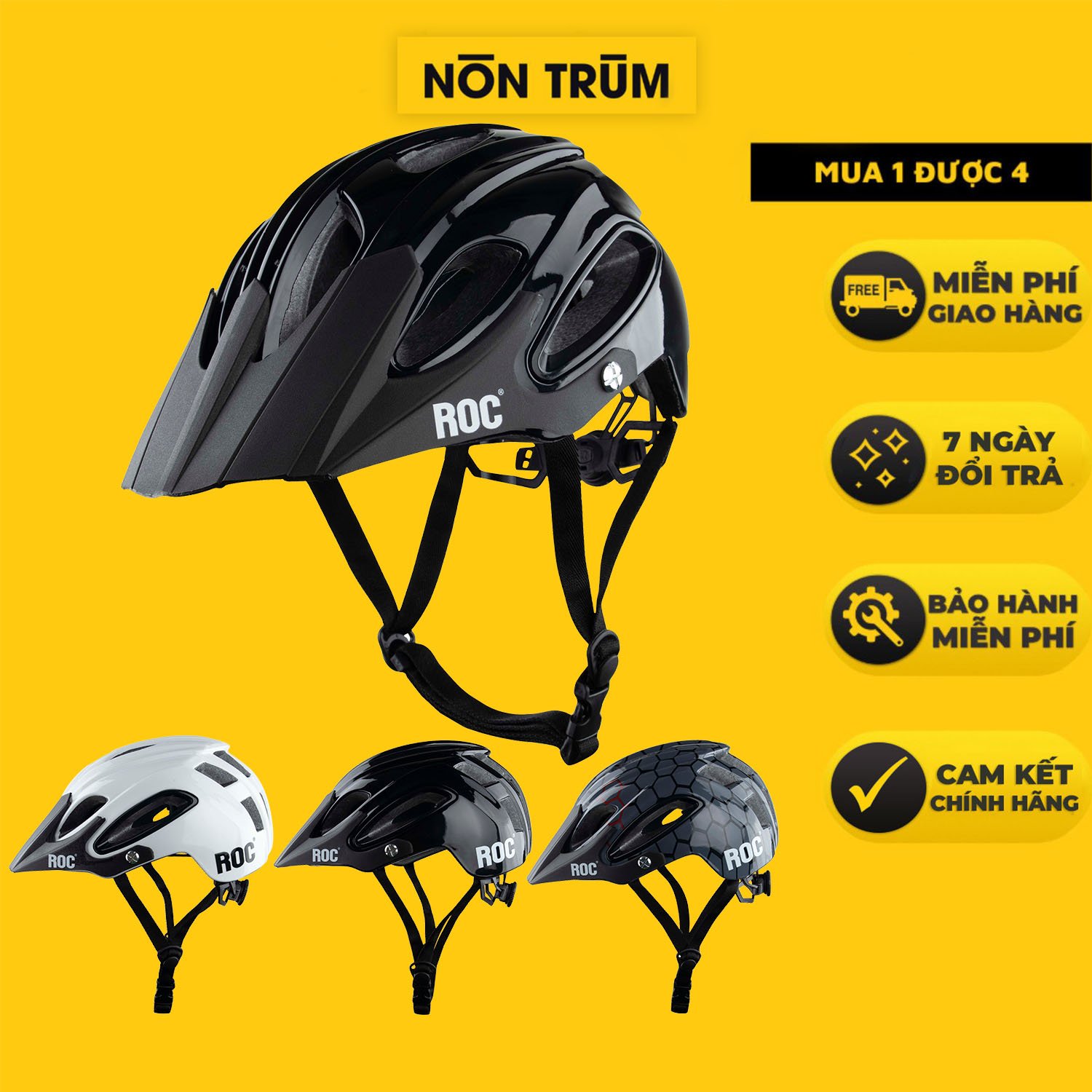 Mũ bảo hiểm xe đạp thể ROC R15 siêu nhẹ kèm lưỡi trai đen khóa thường - Tặng kèm lót dự phòng cao cấp