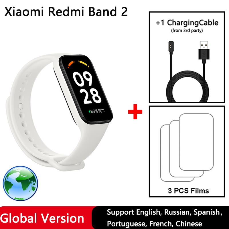 Phiên bản toàn cầu Vòng đeo tay thông minh Xiaomi Redmi Band 2 Màn hình lớn 1.47'' Oxy trong máu Nhịp tim Sức khỏe phụ nữ Bluetooth 5.1 Màu sắc: Cáp GL White n
