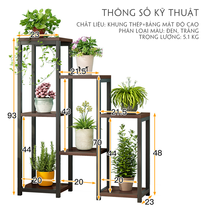 Kệ hoa 3 tầng phòng khách khung thép chắc chắn 2 màu trắng đen, Kệ trang trí cây cảnh để hoa Quà tặng