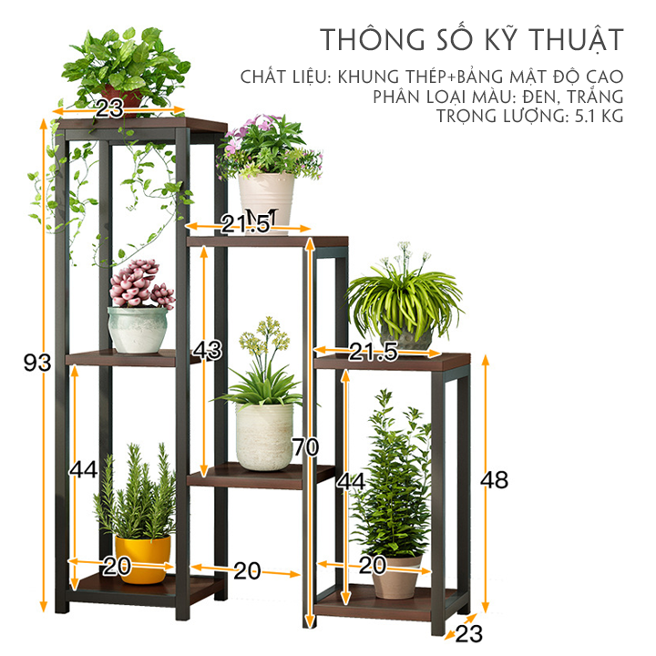 Kệ hoa 3 tầng phòng khách khung thép chắc chắn 2 màu trắng đen, Kệ trang trí cây cảnh để hoa