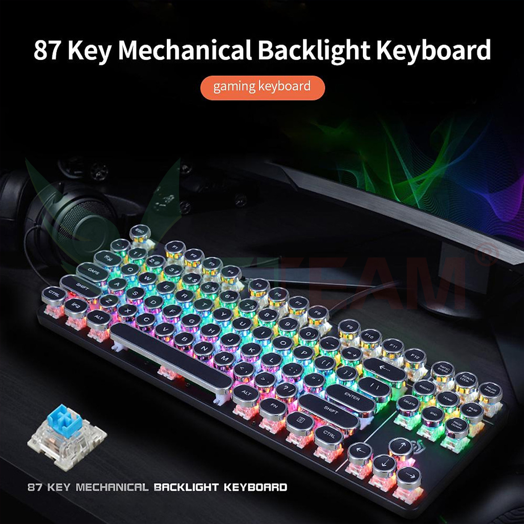 Bàn Phím Cơ Gaming Vinetteam HJK917 87 Phím Blue Switch Keycap Tròn Chống Nước Với 9 Chế Độ Led Khác Nhau - Hàng Chính Hãng