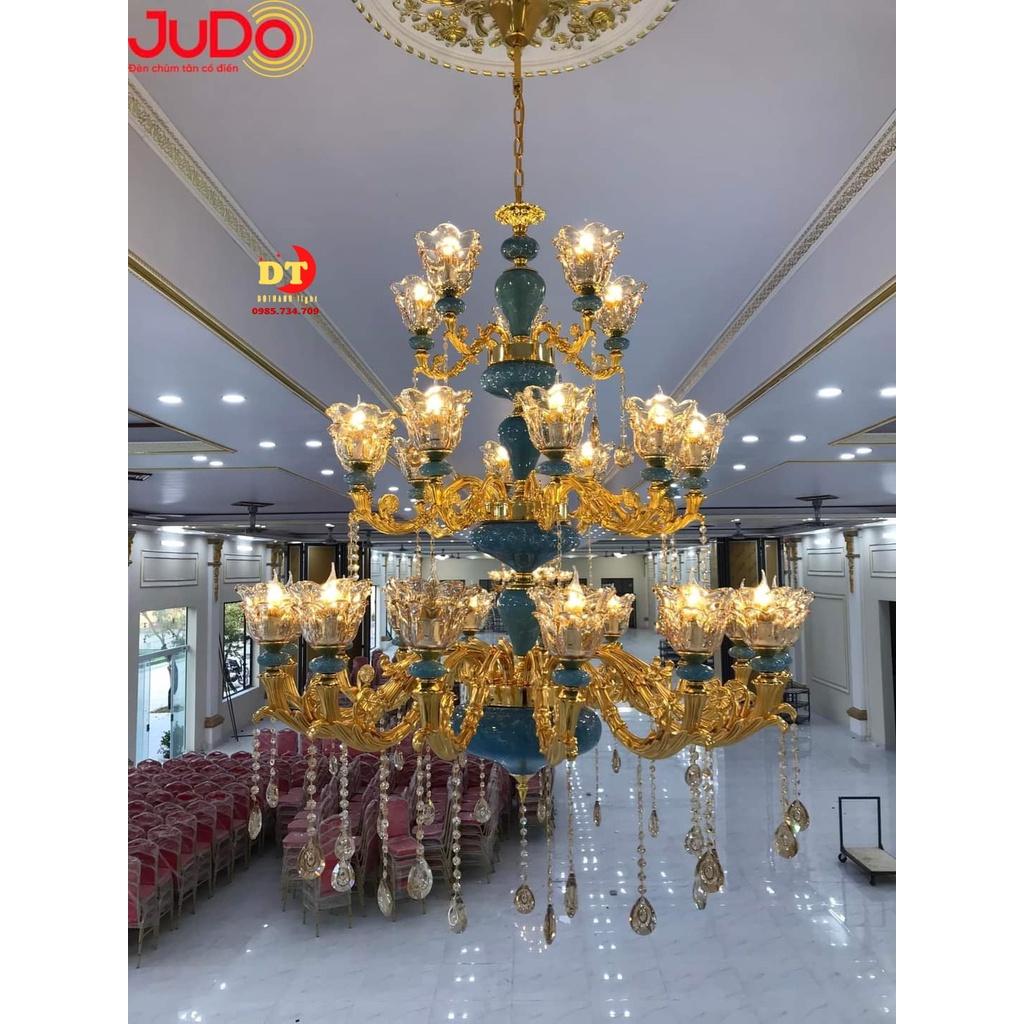 Đèn chùm nến thân gốm 28 tay hợp kim cao cấp phong cách tân cổ điển hiện đại DCN