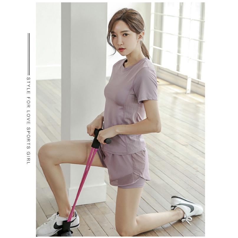 Quần áo gym nữ_thun lạnh phối lưới siêu mịn mát, kín đáo, co giãn 4 chiều - Quần áo nữ_thể thao, chạy bộ