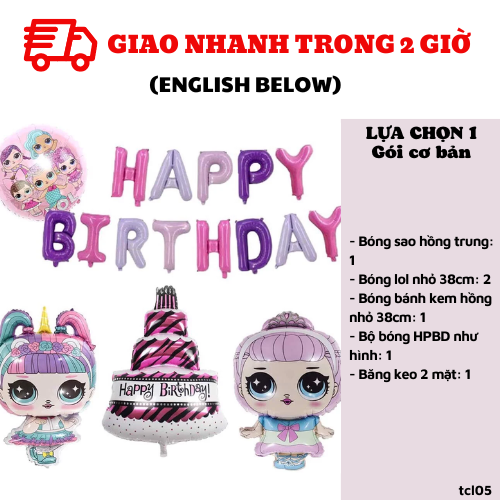 Bộ bong bóng trang trí sinh nhật búp bê Lol cho bé gái hình bánh sinh nhật tcl05