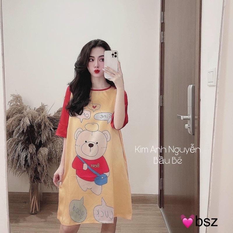 Váy Ngủ Lụa Hình Cute Tay Lỡ Có Ảnh Thật Kèm Video