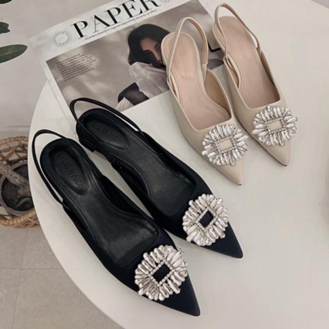 Giày nữ cao gót mũi nhọn 3cm quai đá slingbak giày đẹp satin 3p SHOES PARADISE BBXK10