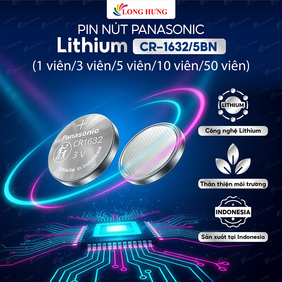 Pin nút Panasonic 3V CR-1632/5BN (1 viên/3 viên/5 viên/10 viên/50 viên) - Hàng chính hãng