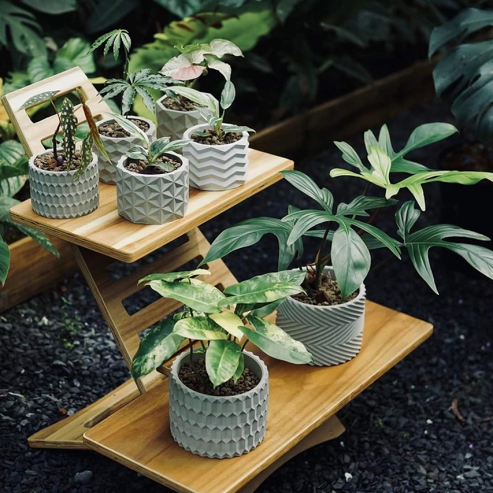 SET 2 Đĩa, dĩa lót chậu bằng xi măng 12.2x1cm hàng SeeArt Origami, Dĩa lót chậu cây cảnh, bonsai, sen đá lithops