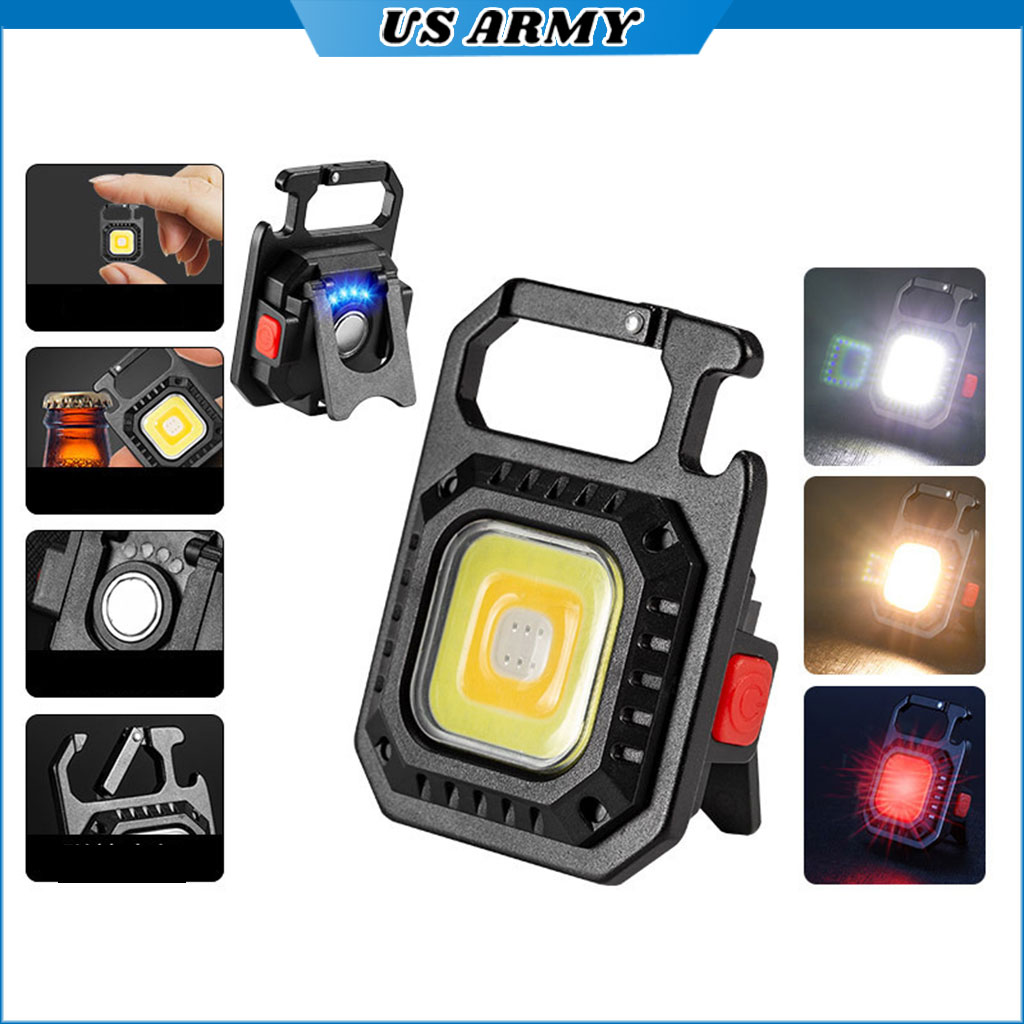 Đèn LED Mini Móc Khóa Siêu Sáng Tiện Dụng US ARMY, Đèn Pin COB Dã Ngoại Thường Ngày, Sạc TYPE-C Tiện Dụng Dung Lượng PIN 500mAh Full Hộp Sạc- HÀNG CHÍNH HÃNG