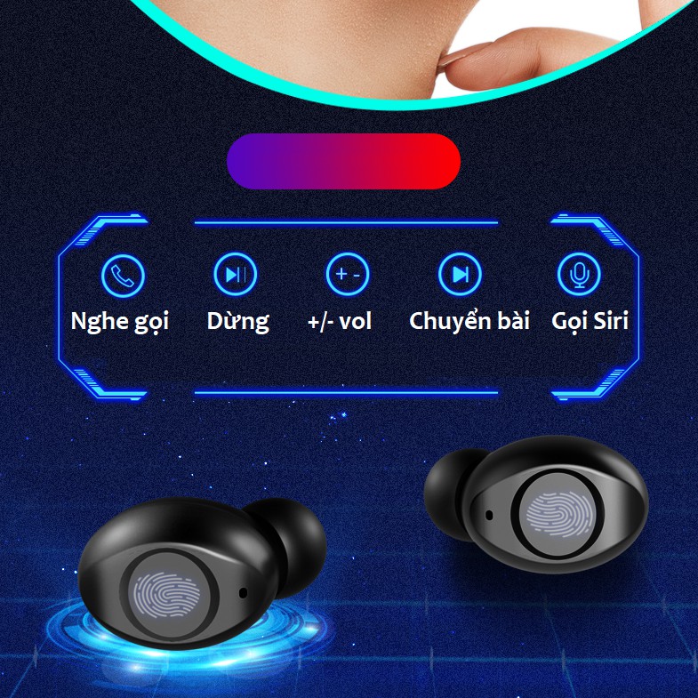 Tai Nghe Bluetooth 5.0 True Wireless Vinetteam V12 Điều Khiển Cảm Ứng Hỗ Trợ Nghe Đơn Hoặc Đôi 2 Bên Tai Với Micro HD Chống Ồn Dock Sạc 4000mAh Kiêm Sạc Dự Phòng – Hàng Chính Hãng