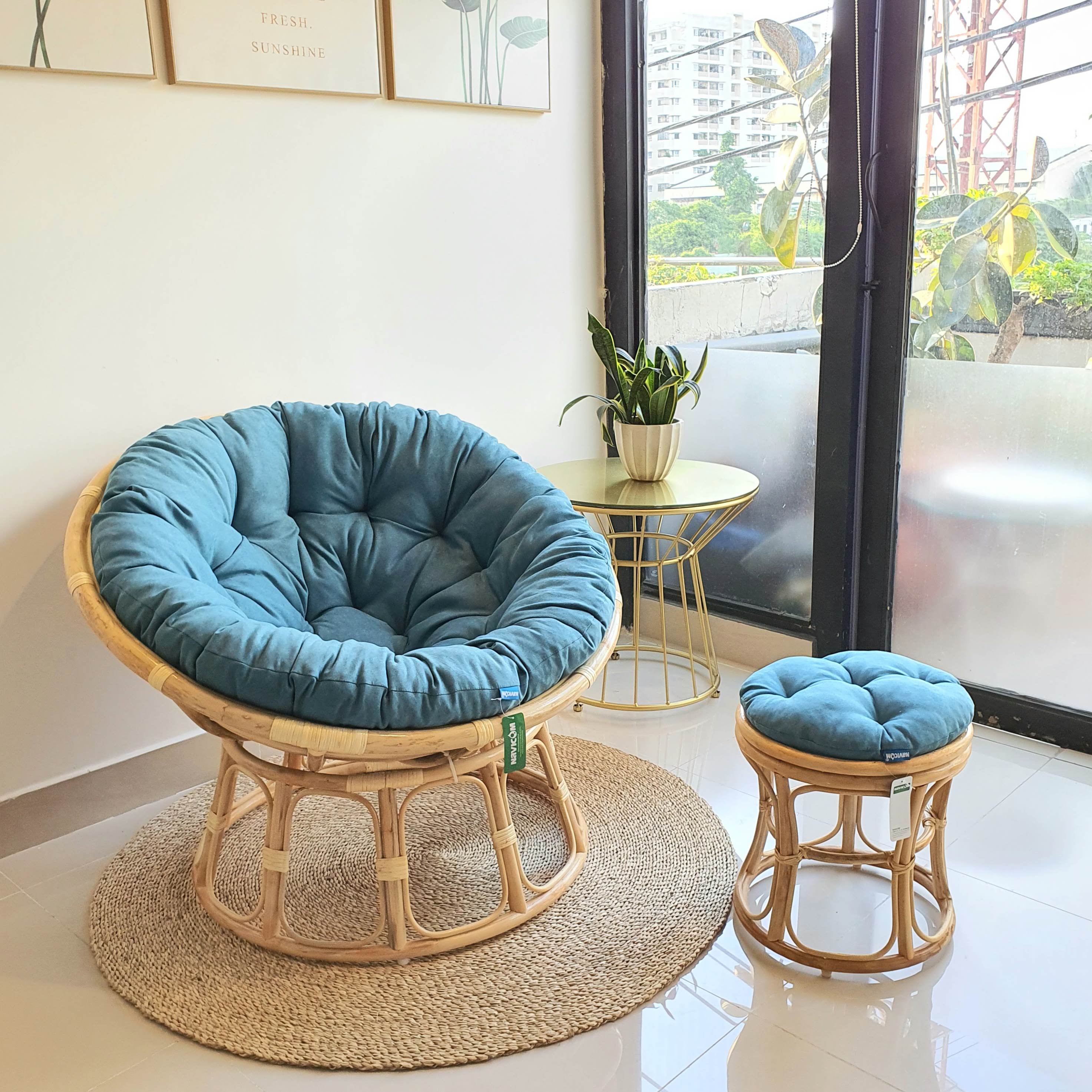 Ghế thư giãn papasan nệm vải bố cao cấp (xanh lam)