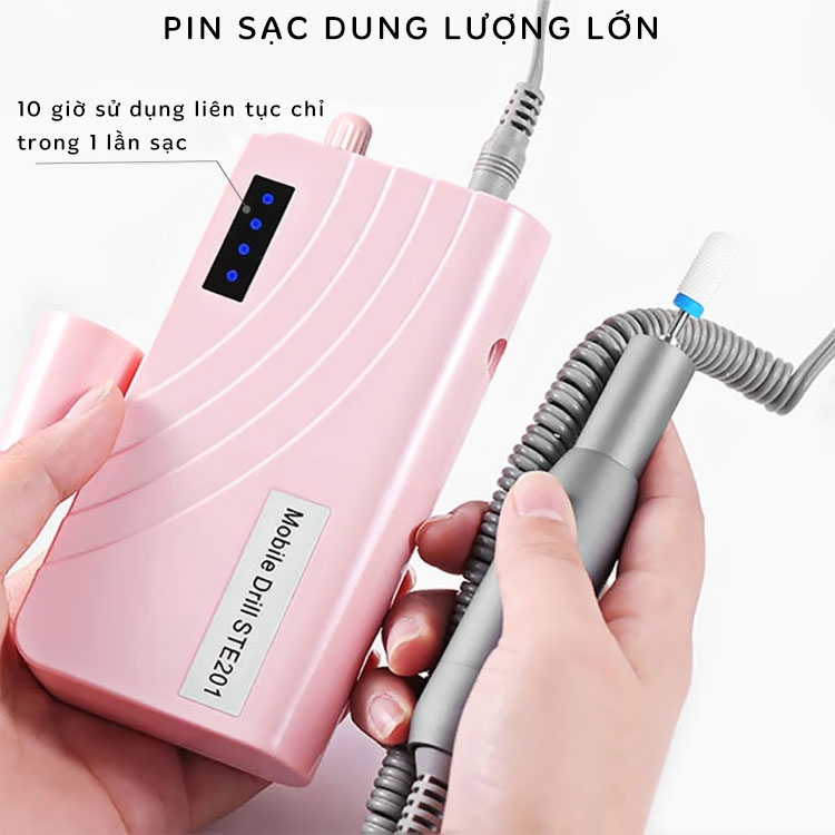 Máy Mài Móng, Làm Nail Cao Cấp STE201 Tích Điện-Tặng Kèm Bộ Đầu Mài