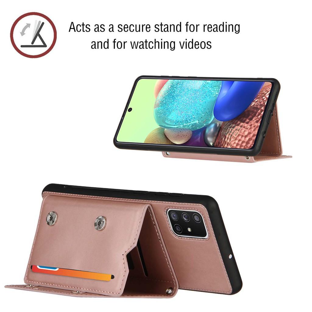 Ốp điện thoại nắp gập thiết kế để thẻ bằng da cao cấp cho Samsung Galaxy S21 Ultra S21 Plus S21+ A12 A32 A52 A72 5G