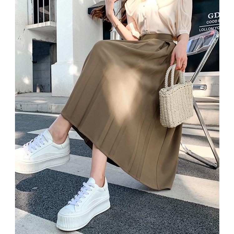 Chân váy Midi xòe dáng dài xếp ly to có BIGSIZE đi làm đi chơi đi học xinh chất tuyết mưa dày dặn màu đen nâu be CV40
