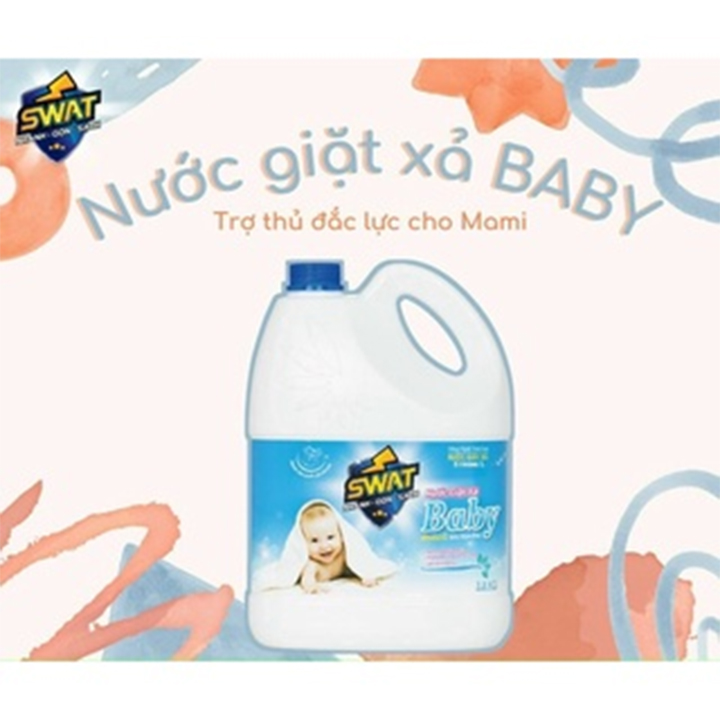 Nước Giặt Xả SWAT 5 in 1 hương Baby siêu thơm Can 3.8KG - Siêu tiết kiệm giúp diệt khuẩn, công nghệ lưu hương kép