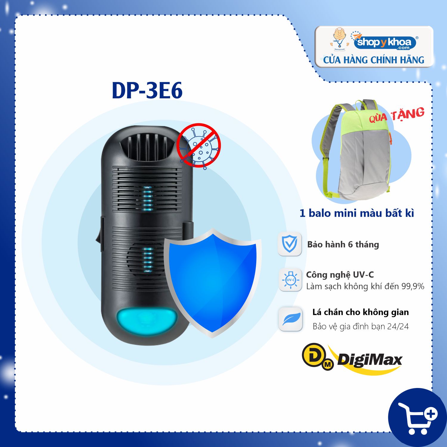 Máy diệt khuẩn phòng kín Digimax UV-C, 30-50m2, 24/7, 10.000hr, AC 220V - Hàng Chính Hãng