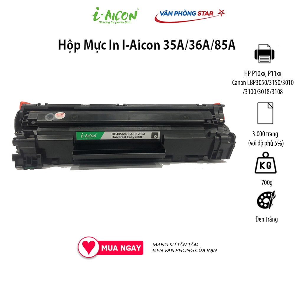 [hàng chính hãng] Hộp mực 35a/36A/85A thương hiệu I.aicon mã mực 35a/36A/85A dành cho máy in  HP/Canon 125/312/313/325/712/713 chất lượng bản in đẹp, tương thích tốt